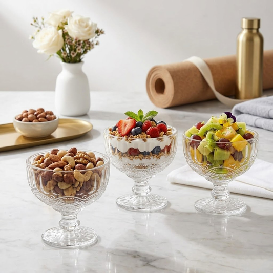 Aquilona Elegant 12oz Hobnail Glass Dessert Cups - Retro Clear Glass Sundae Bowls for Ice Cream, Fruit Salad, and Pudding - Perfect for Entertaining and Daily Use