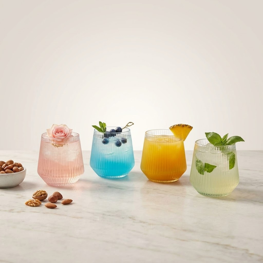 Aquilona 12 oz Origami Ribbed Stemless Plastic Wine Glasses - Shatterproof & BPA-Free Recyclable Drinking Cups, Unbreakable Fluted Tumblers for Parties, Weddings & Events