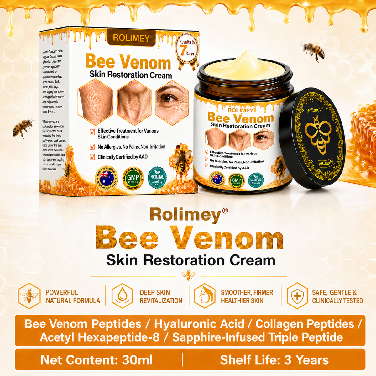 🍇2026 New Rolimey® Bee Venom Advanced Skin Rescue Cream | Botox-Inspired Firming & Smoothing Care for All Skin Types
