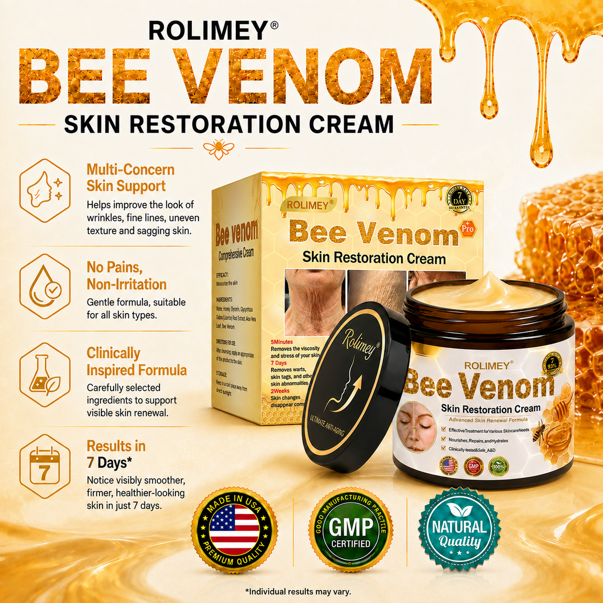 🌟💎2026 New Rolimey® Bee Venom Advanced Skin Rescue Cream | Botox-Inspired Firming & Smoothing Care for All Skin Types
