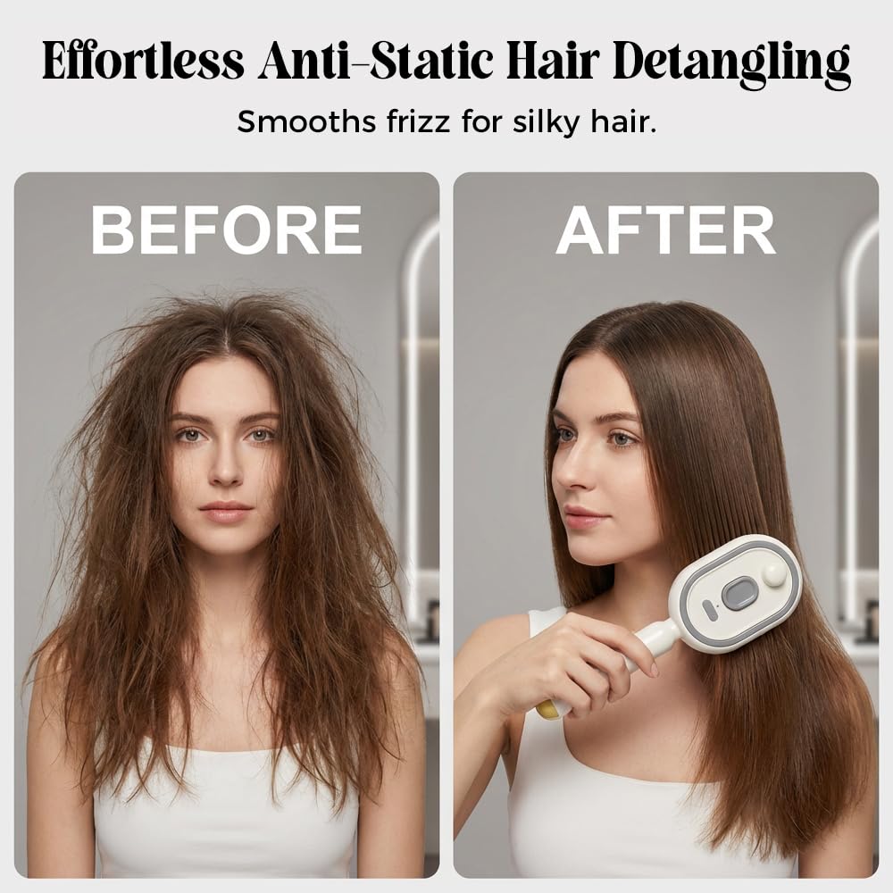 🔥Electric Spray Air Cushion Massage Comb, 2026 New 2 in 1 Misting Detangling Brush for All Hair, Rechargeable Hair Straightener Steam Brush, Wet Electric Hairbrush Air Cushion Mister for Women