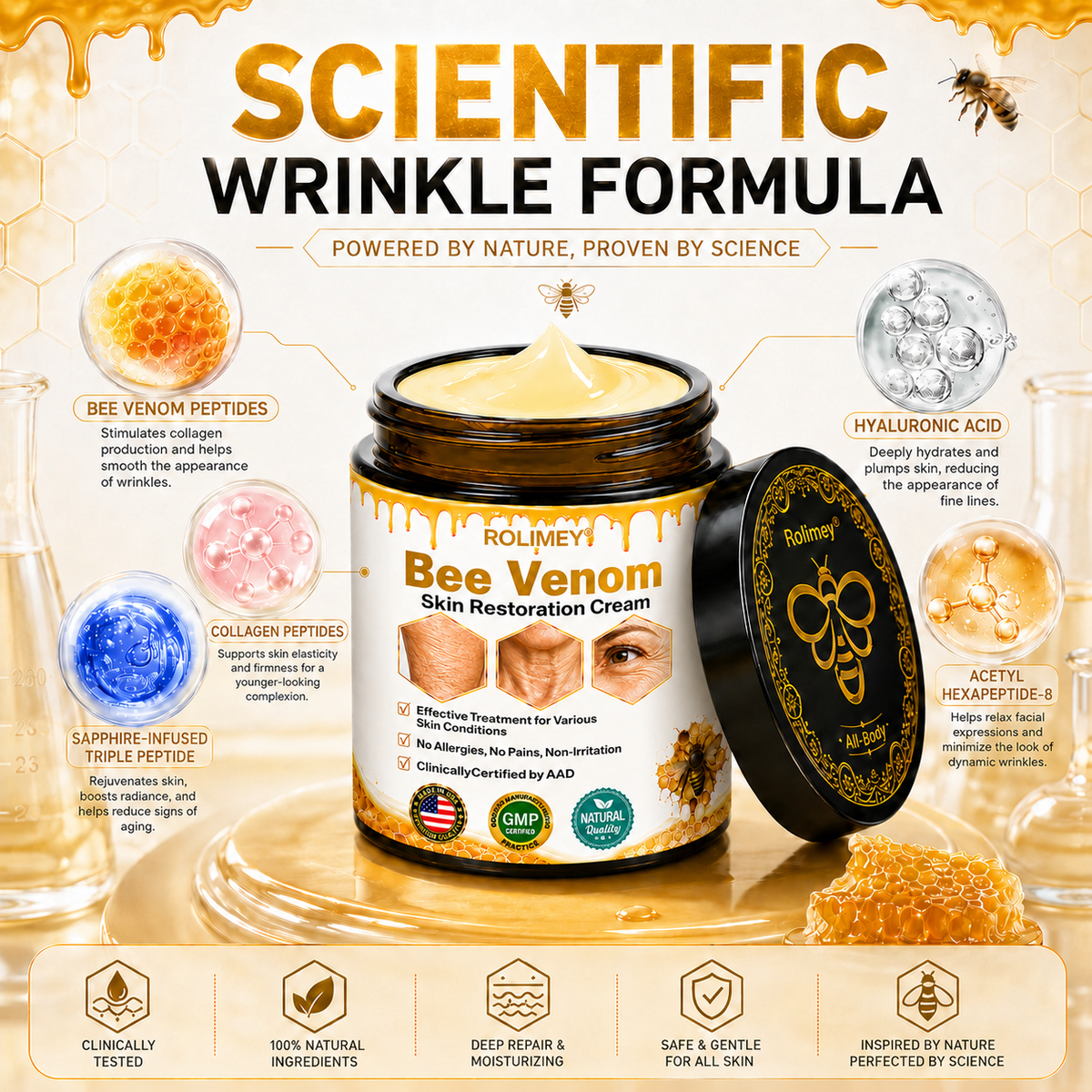 ✅2026 New Rolimey® Bee Venom Advanced Skin Rescue Cream | Botox-Inspired Firming & Smoothing Care for All Skin Types