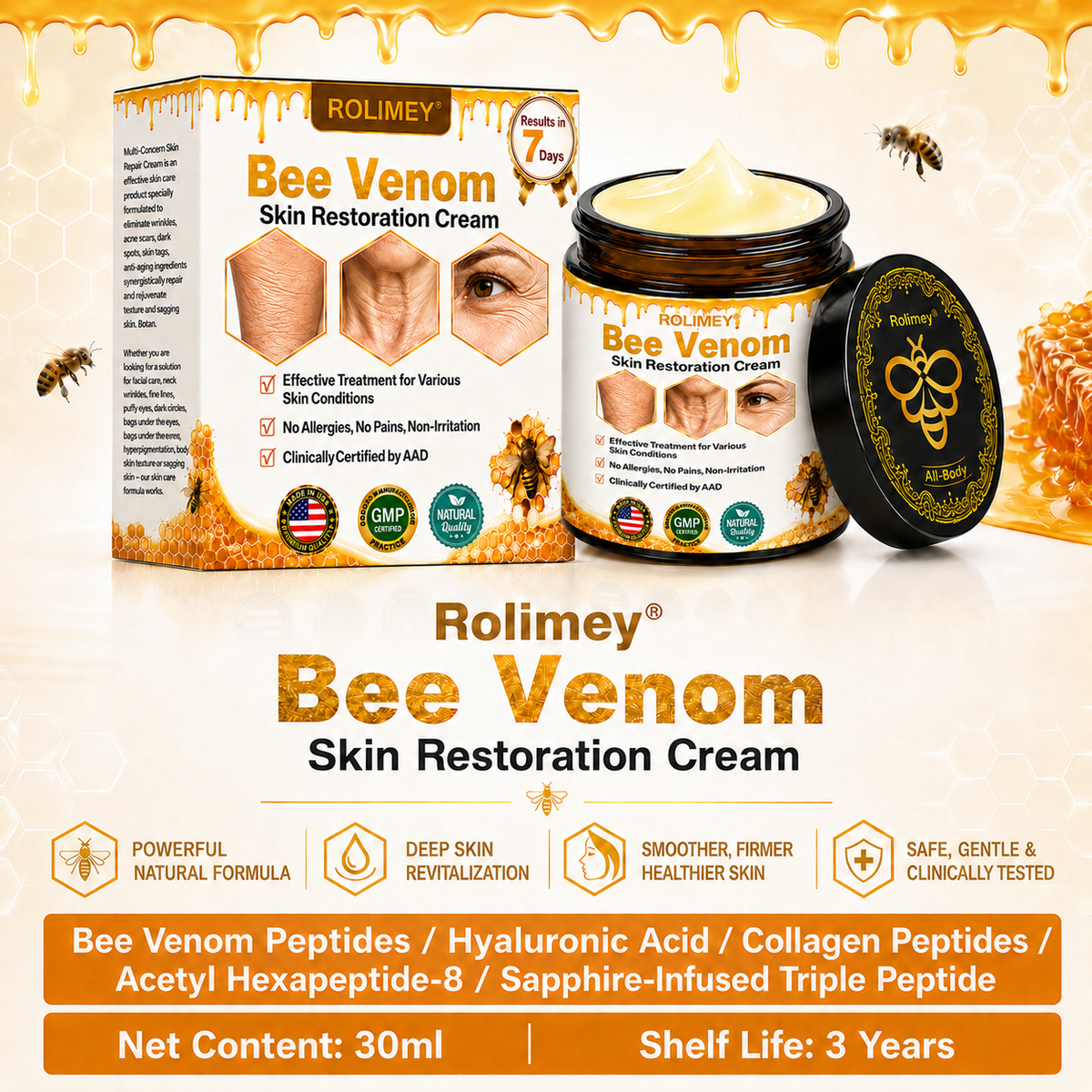 ✅2026 New Rolimey® Bee Venom Advanced Skin Rescue Cream | Botox-Inspired Firming & Smoothing Care for All Skin Types