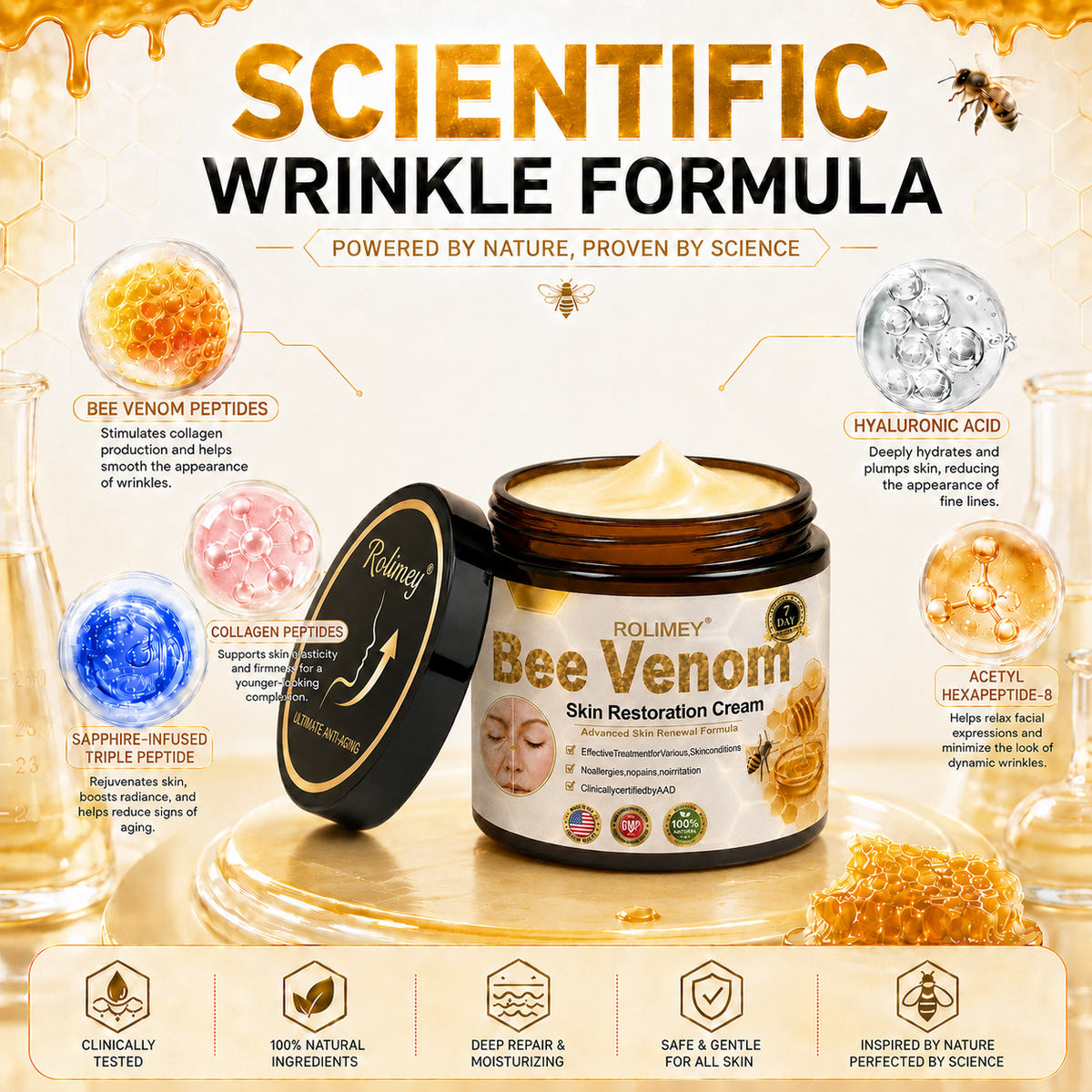 🌟💎2026 New Rolimey® Bee Venom Advanced Skin Rescue Cream | Botox-Inspired Firming & Smoothing Care for All Skin Types