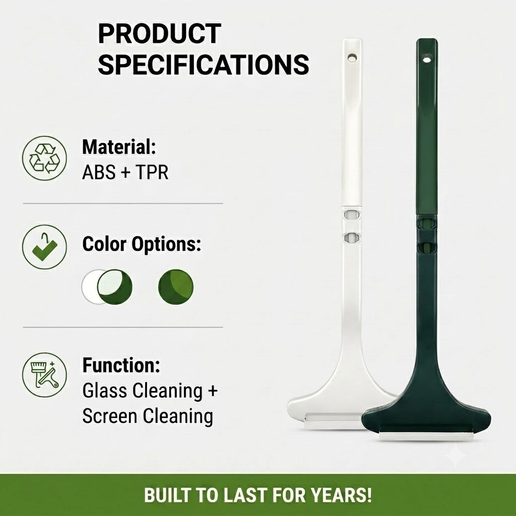 🔥Household Cleaning Tool, Window Cleaning Brush, Cleaning Supplies, 2-in-1 Double-Sided Window Screen Cleaning Brush and Glass Wiper with Scraper, Long Handle, Dual-Use for Wet and Dry Cleaning.