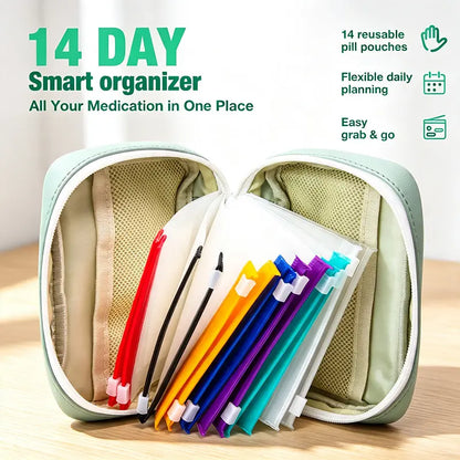 🔥Waterproof Pill Pouch Set, 14pcs Bags Inside, A8 Waterproof Pill Organizer Set, 7 to 14 Days of Meds