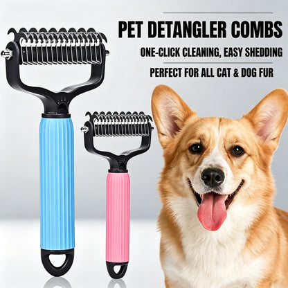 Double-Sided Cat & Dog Deshedding Dematting Comb - Undercoat Rake Grooming Tool, Matted Fur Remover for Long-Haired Pets, Grooming Accessories (Mid-Year Sale, Restock, DFYD, Deals for You Day Summerwins), Deshedding Tool