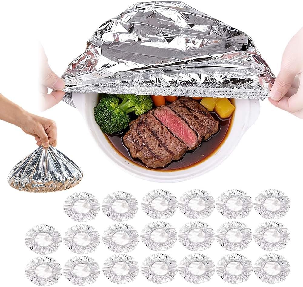 🔥Reusable Aluminum Foil Food Covers Aluminum Foil Insulation Covers,2026 Thickened Heat-Resistant Elastic Food Covers for Meals Prep Vegetables Fruits Leftovers Refrigerator Storage