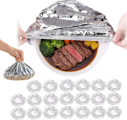 🔥Reusable Aluminum Foil Food Covers Aluminum Foil Insulation Covers,2026 Thickened Heat-Resistant Elastic Food Covers for Meals Prep Vegetables Fruits Leftovers Refrigerator Storage
