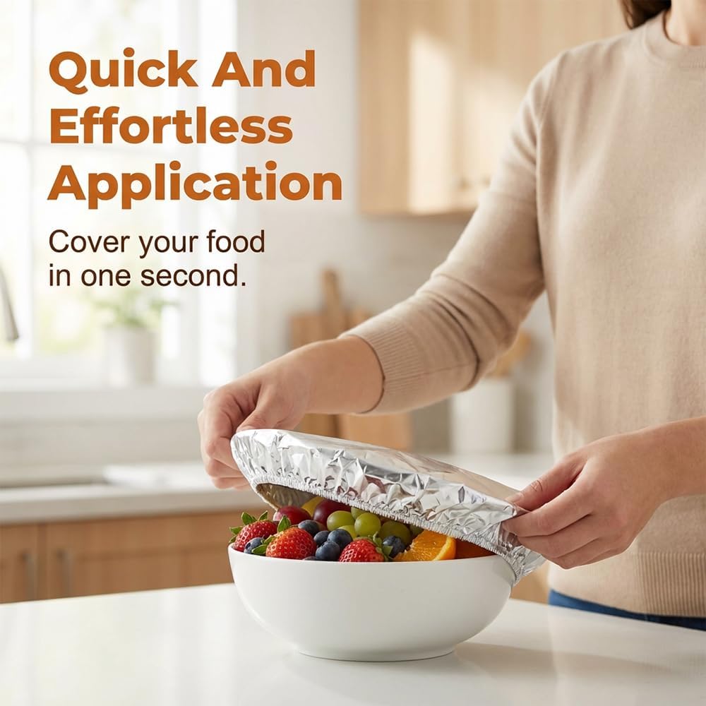 🔥Reusable Aluminum Foil Food Covers Aluminum Foil Insulation Covers,2026 Thickened Heat-Resistant Elastic Food Covers for Meals Prep Vegetables Fruits Leftovers Refrigerator Storage