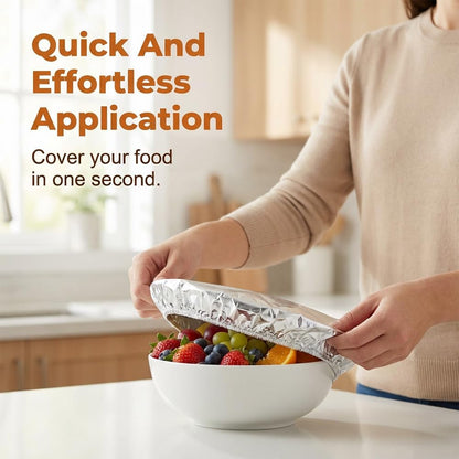 🔥Reusable Aluminum Foil Food Covers Aluminum Foil Insulation Covers,2026 Thickened Heat-Resistant Elastic Food Covers for Meals Prep Vegetables Fruits Leftovers Refrigerator Storage