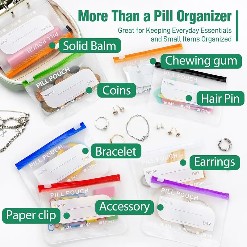 🔥Waterproof Pill Pouch Set, 14pcs Bags Inside, A8 Waterproof Pill Organizer Set, 7 to 14 Days of Meds