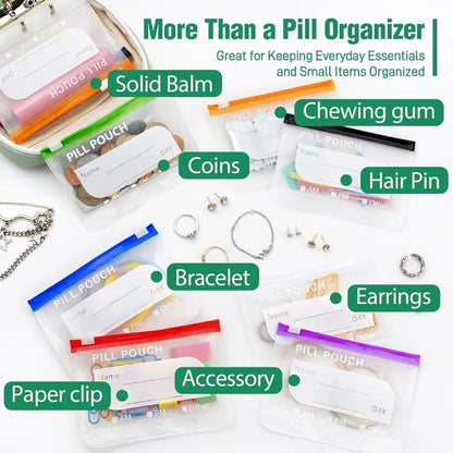 🔥Waterproof Pill Pouch Set, 14pcs Bags Inside, A8 Waterproof Pill Organizer Set, 7 to 14 Days of Meds