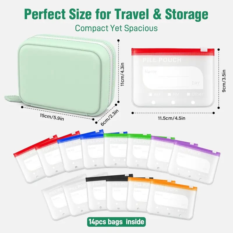 🔥Waterproof Pill Pouch Set, 14pcs Bags Inside, A8 Waterproof Pill Organizer Set, 7 to 14 Days of Meds