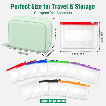 🔥Waterproof Pill Pouch Set, 14pcs Bags Inside, A8 Waterproof Pill Organizer Set, 7 to 14 Days of Meds