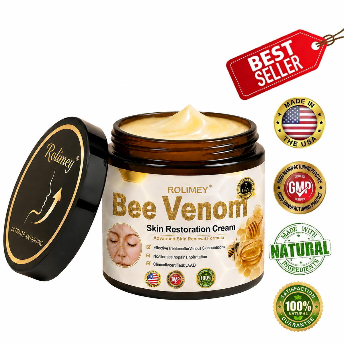 🌟💎2026 New Rolimey® Bee Venom Advanced Skin Rescue Cream | Botox-Inspired Firming & Smoothing Care for All Skin Types
