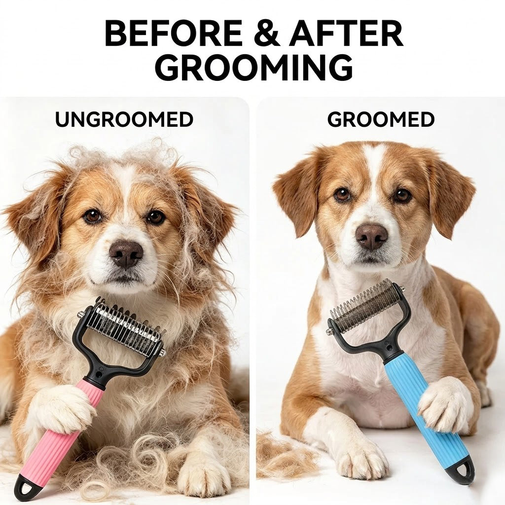 Double-Sided Cat & Dog Deshedding Dematting Comb - Undercoat Rake Grooming Tool, Matted Fur Remover for Long-Haired Pets, Grooming Accessories (Mid-Year Sale, Restock, DFYD, Deals for You Day Summerwins), Deshedding Tool