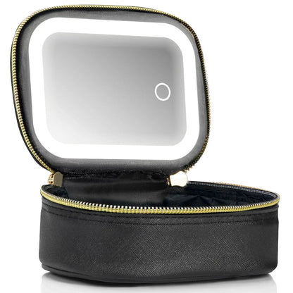 🔥LED Lighted Travel Makeup Bag with Mirror 3 Adjustable Brightness Portable Cosmetic Case