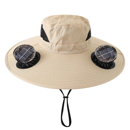 ☀️Solar Powered Fan Hat with 2 Removable Fans, Wide BrimSun Hat, UPF 50+ Bucket Fishing&Beach Hat, USB Solar