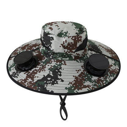 ☀️Solar Powered Fan Hat with 2 Removable Fans, Wide BrimSun Hat, UPF 50+ Bucket Fishing&Beach Hat, USB Solar