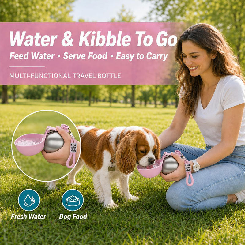 🐶 Foldable Dog Water Bottle 💦 | 304 Stainless Steel Travel Cup with Hook & No-Waste Water Return System ✨