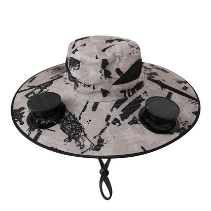 ☀️Solar Powered Fan Hat with 2 Removable Fans, Wide BrimSun Hat, UPF 50+ Bucket Fishing&Beach Hat, USB Solar