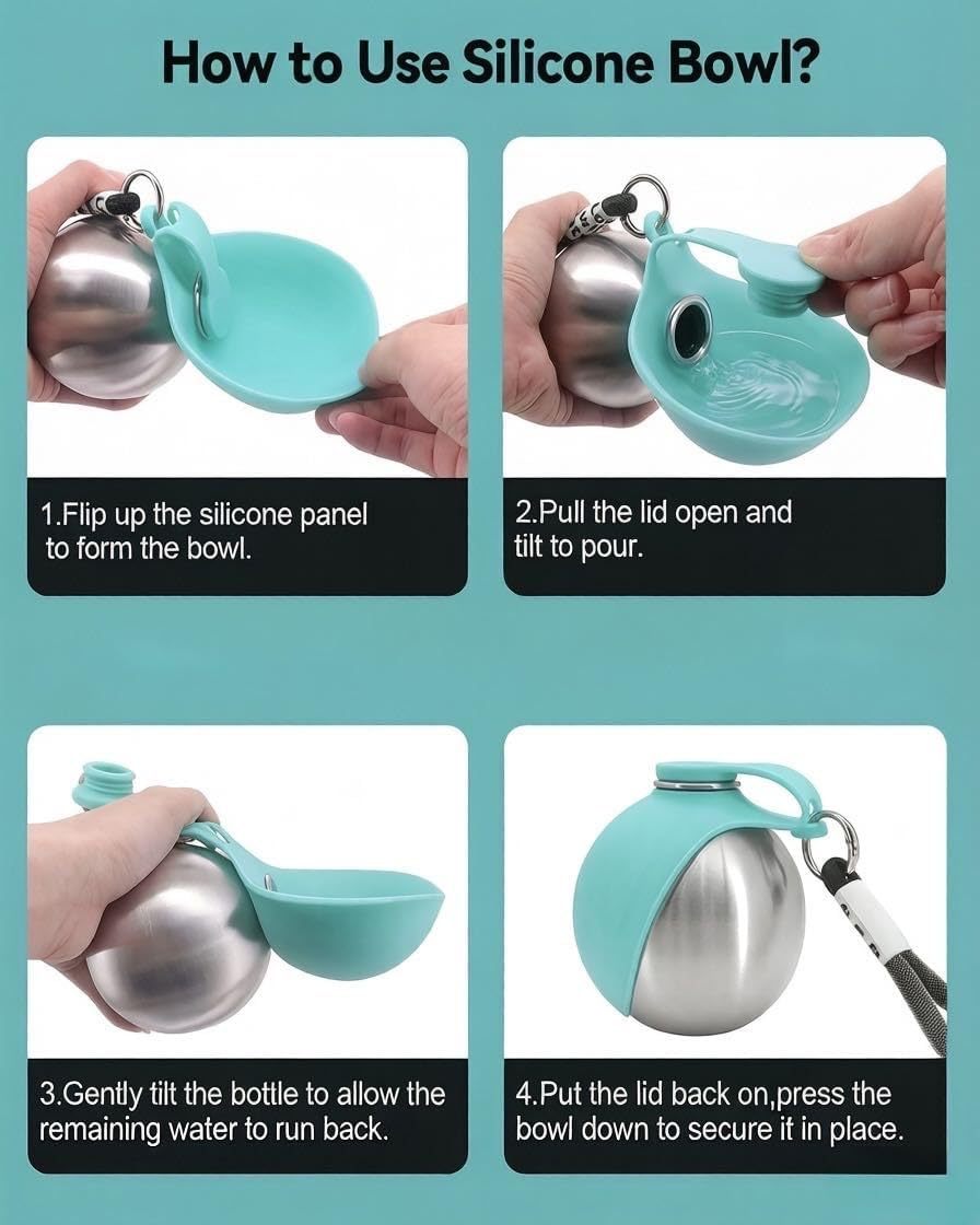 🐶 Foldable Dog Water Bottle 💦 | 304 Stainless Steel Travel Cup with Hook & No-Waste Water Return System ✨
