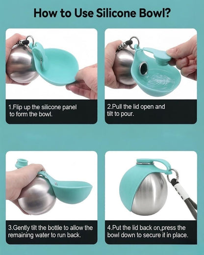🐶 Foldable Dog Water Bottle 💦 | 304 Stainless Steel Travel Cup with Hook & No-Waste Water Return System ✨