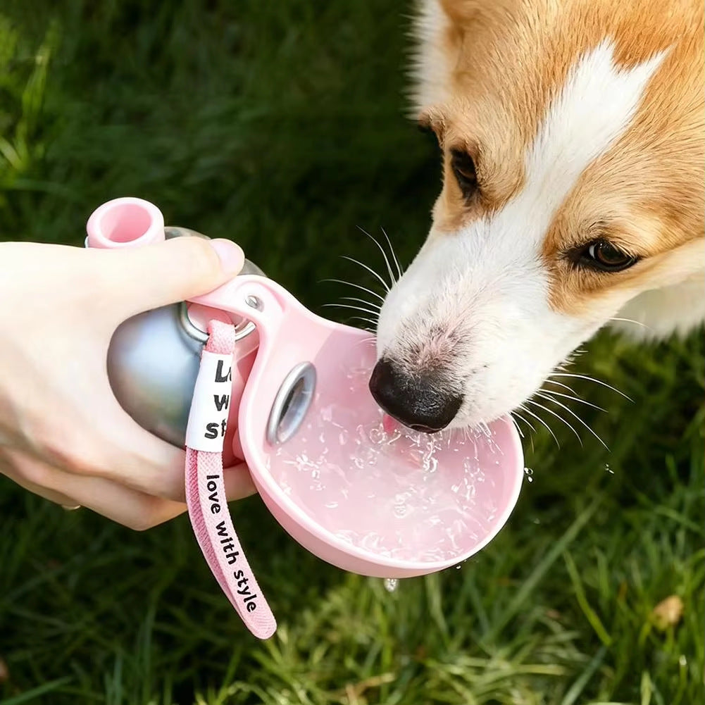 🐶 Foldable Dog Water Bottle 💦 | 304 Stainless Steel Travel Cup with Hook & No-Waste Water Return System ✨