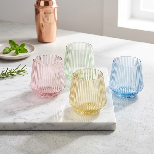 Aquilona  12 oz Origami Ribbed Stemless Plastic Wine Glasses - Shatterproof & BPA-Free Recyclable Drinking Cups, Unbreakable Fluted Tumblers for Parties, Weddings & Events