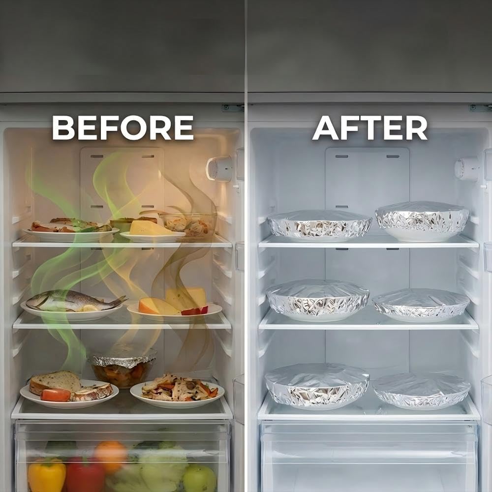 🔥Reusable Aluminum Foil Food Covers Aluminum Foil Insulation Covers,2026 Thickened Heat-Resistant Elastic Food Covers for Meals Prep Vegetables Fruits Leftovers Refrigerator Storage
