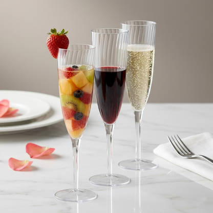 Aquilona Premium 6oz Clear Plastic Champagne Glasses - Elegant Reusable Wine Goblets & Cocktail Flutes, Shatterproof Disposable Party Cups for Toasting