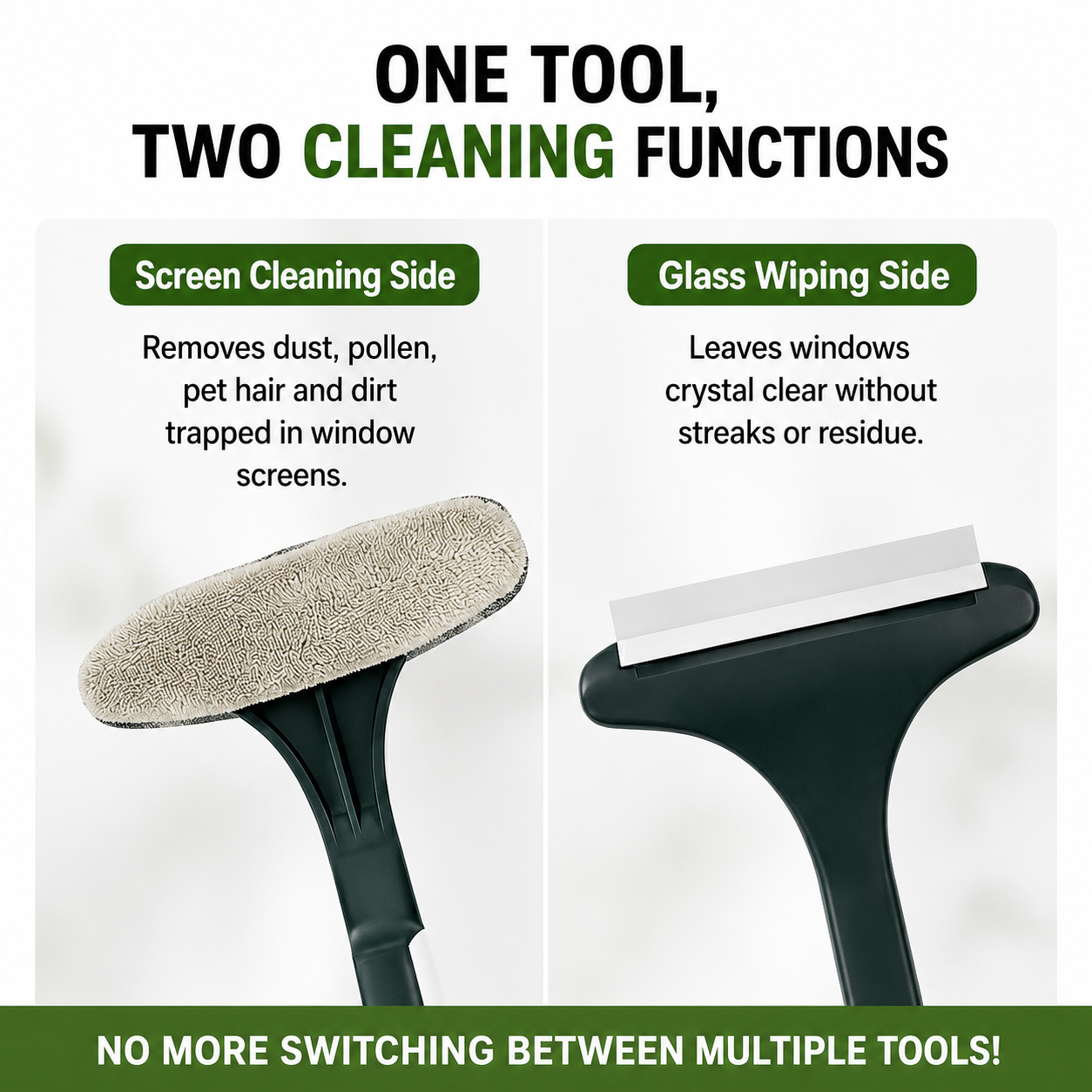 🔥Household Cleaning Tool, Window Cleaning Brush, Cleaning Supplies, 2-in-1 Double-Sided Window Screen Cleaning Brush and Glass Wiper with Scraper, Long Handle, Dual-Use for Wet and Dry Cleaning.