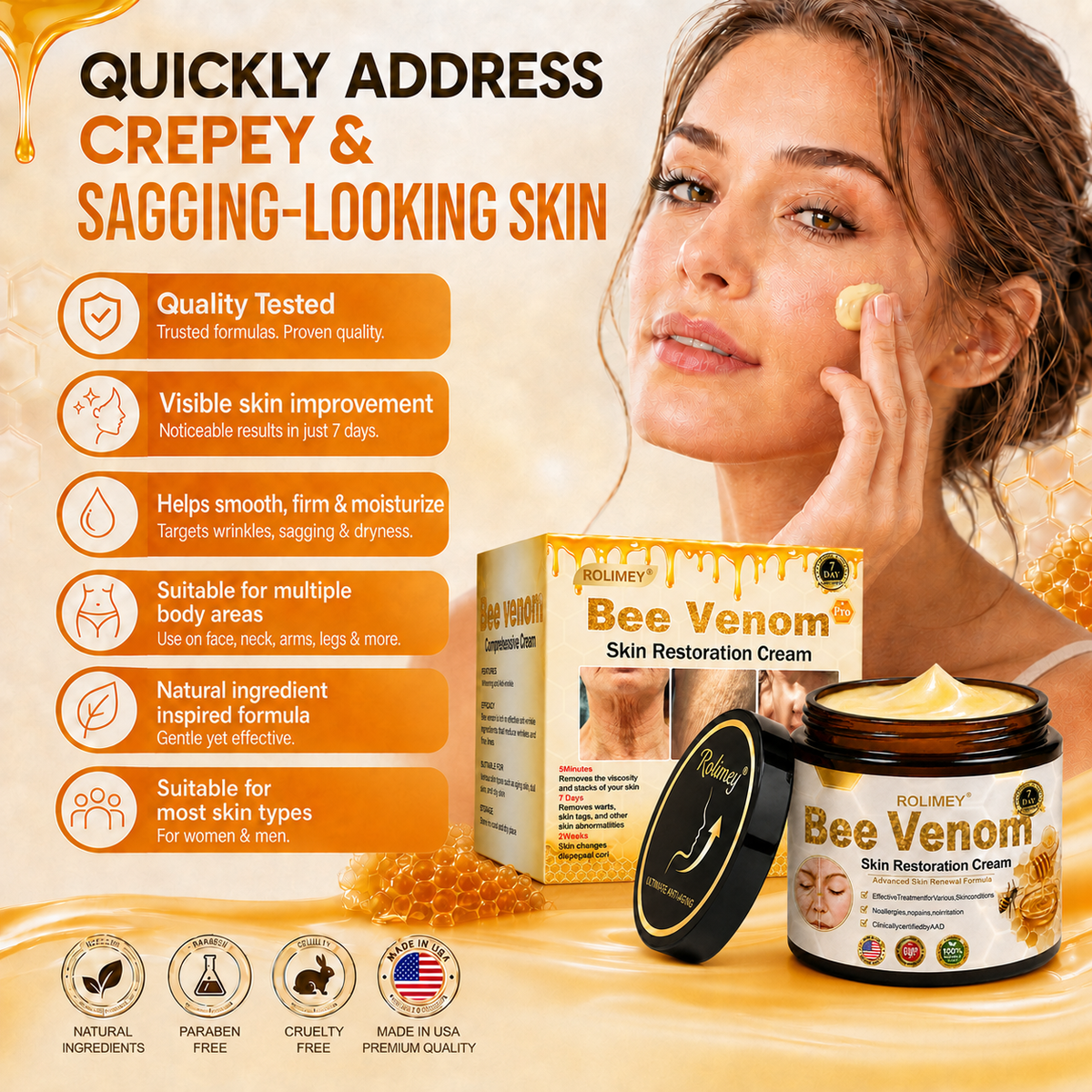 🌟💎2026 New Rolimey® Bee Venom Advanced Skin Rescue Cream | Botox-Inspired Firming & Smoothing Care for All Skin Types