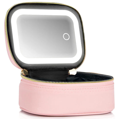 🔥LED Lighted Travel Makeup Bag with Mirror 3 Adjustable Brightness Portable Cosmetic Case