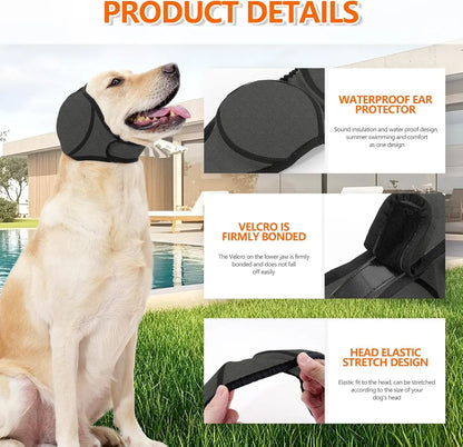 30% off for Dog Ear Muffs & No Shake Ear Wrap for Hematoma, Bathing, Drying, Swim& Noise Anxiety Relief- Elastic Waterproof Ear Protector with Calming Hoodie Design for Grooming/Head Ear Cover