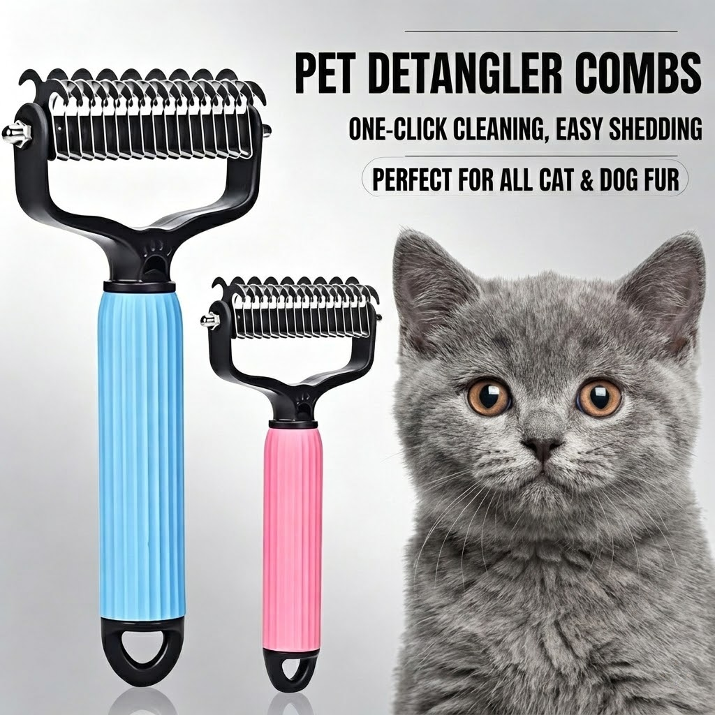 Double-Sided Cat & Dog Deshedding Dematting Comb - Undercoat Rake Grooming Tool, Matted Fur Remover for Long-Haired Pets, Grooming Accessories (Mid-Year Sale, Restock, DFYD, Deals for You Day Summerwins), Deshedding Tool